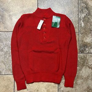 Vintage LL Bean Cotton Shawl Collar Red Pullover Sweater Womens Small Button Up